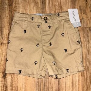 NEW WITH TAGS. Carter's Khaki Anchor + sailboat Baby Shorts. 12m